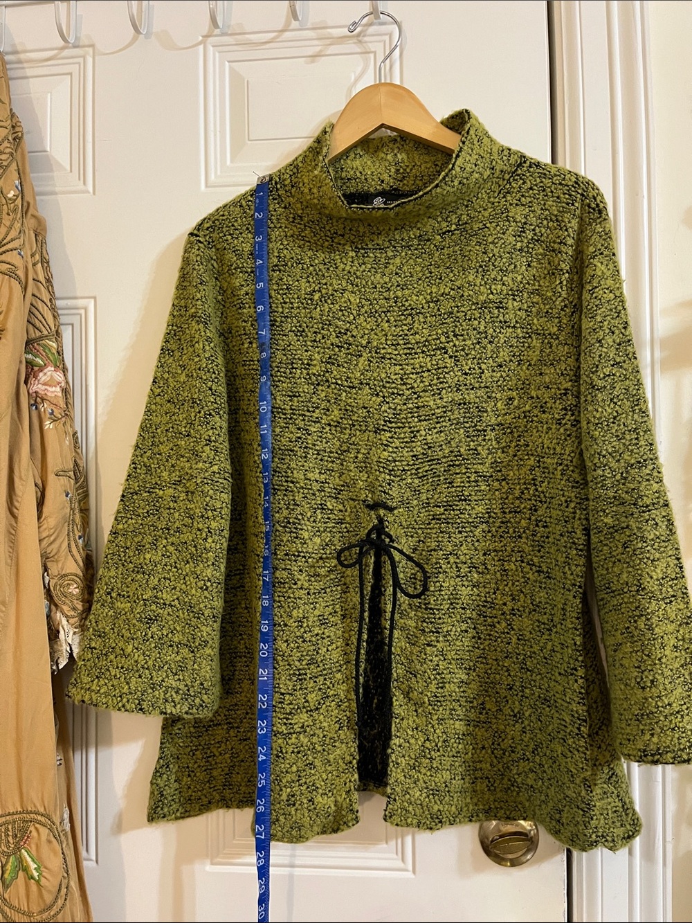 Vintage Olive Green Knit Drawstring Sweater - Women
